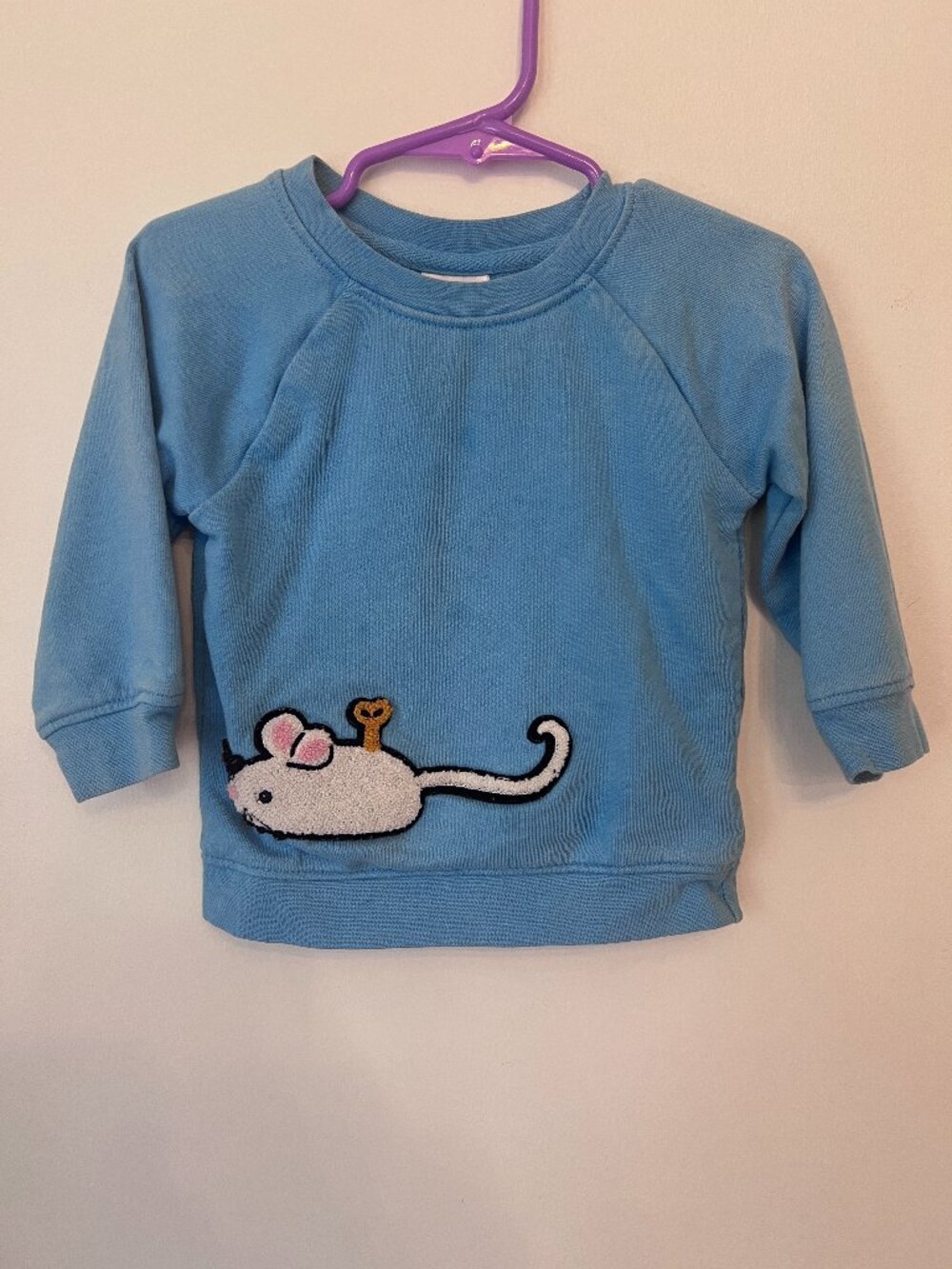 Hanna Andersson Blue French Terry Appliqué Sweatshirt - Wind-Up Mouse 2T